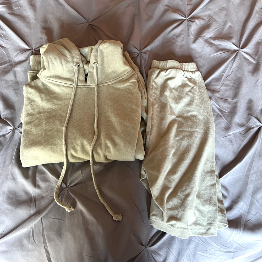 Sage green Biker Shorts and Hoodie set